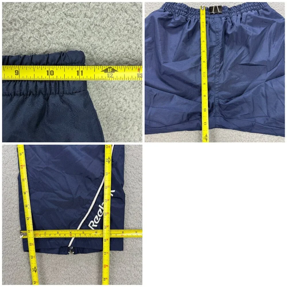Reebok Track Pants Kids Small S Navy Blue Striped Windbreaker Youth Vintage Y2K